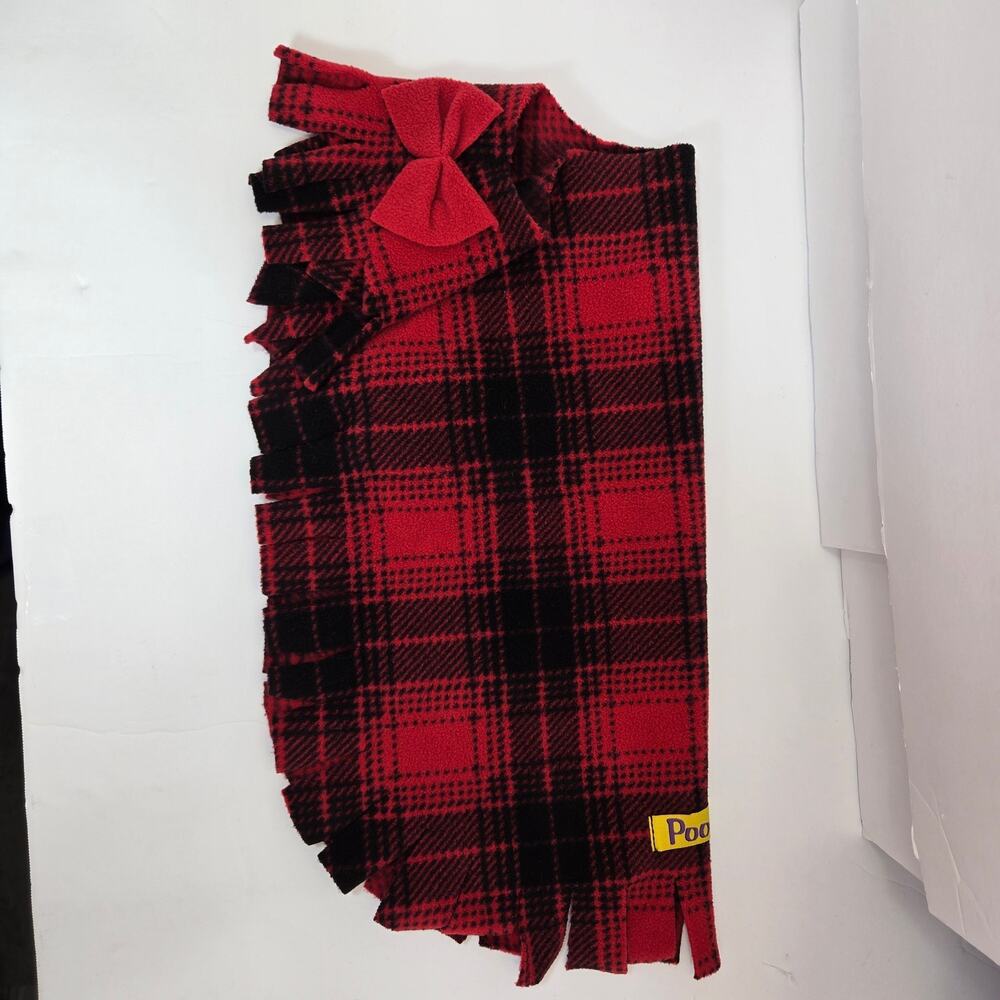 Pooch-O Fleece Dog Poncho in a red plaid, bow & fringe Medium-fits 17-19" chest